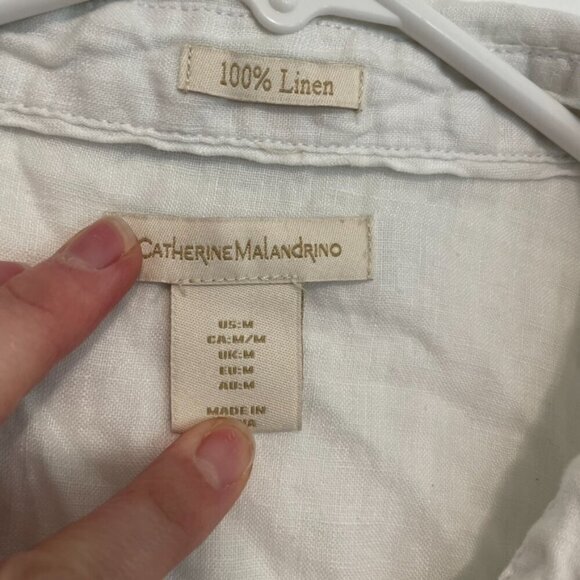 CATHERINE MALANDRINO Solid White Popover Short Sleeve 100% Linen Peplum Blouse M - Picture 5 of 12